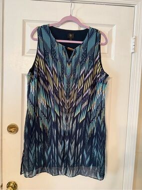 JM Collection Navy Multicolor Sleeveless Tunic